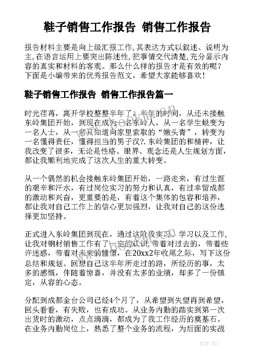 鞋子销售工作报告 销售工作报告