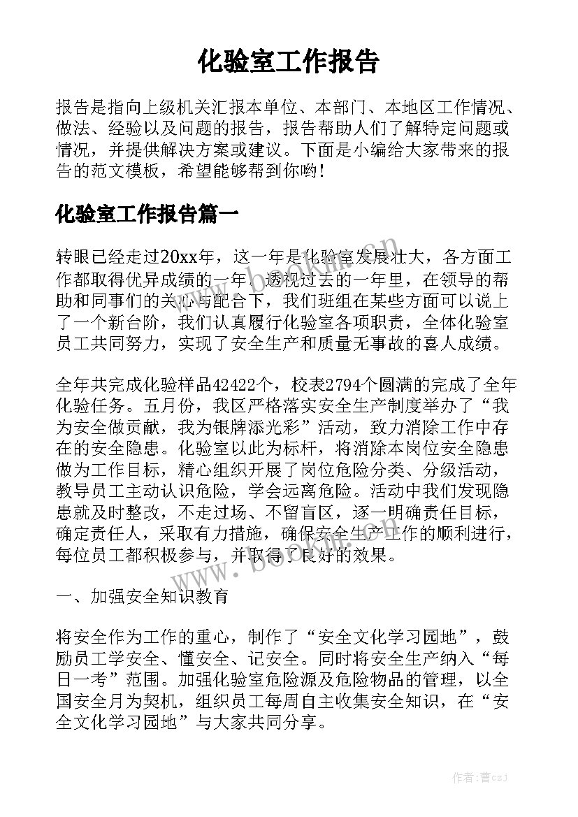 化验室工作报告