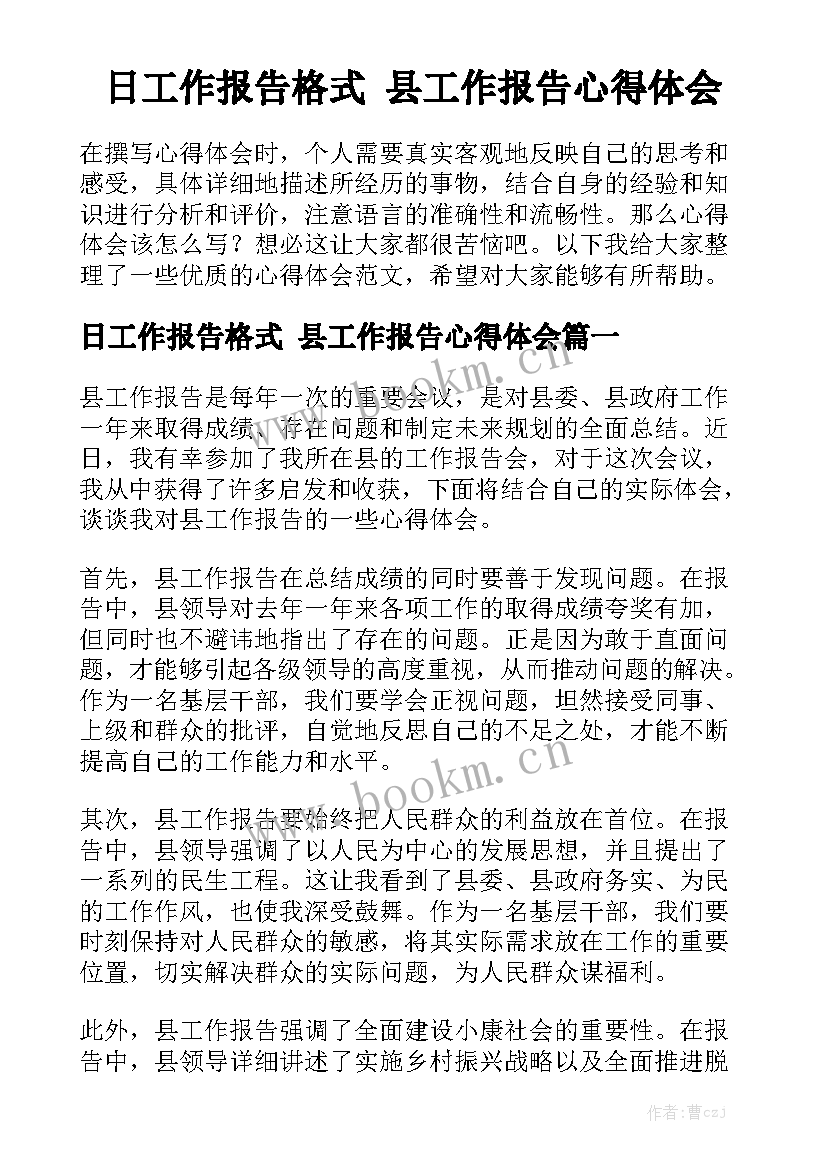 日工作报告格式 县工作报告心得体会