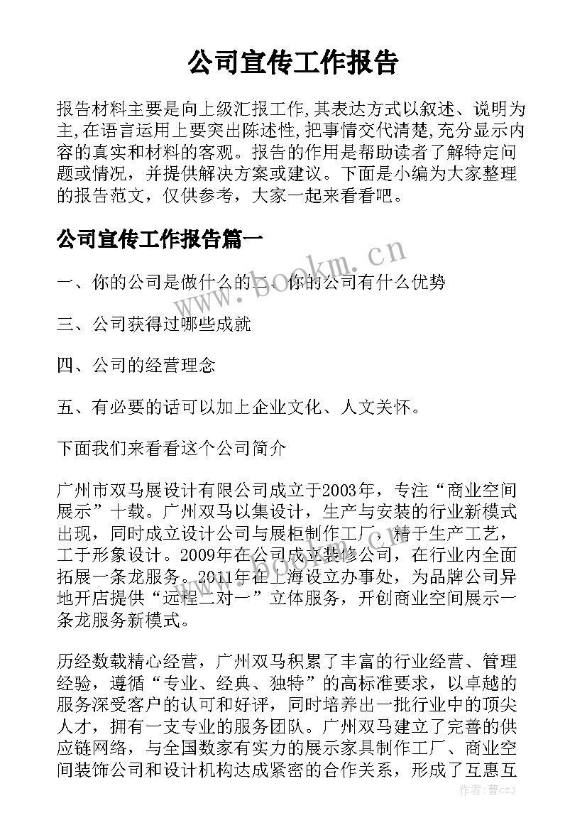 公司宣传工作报告