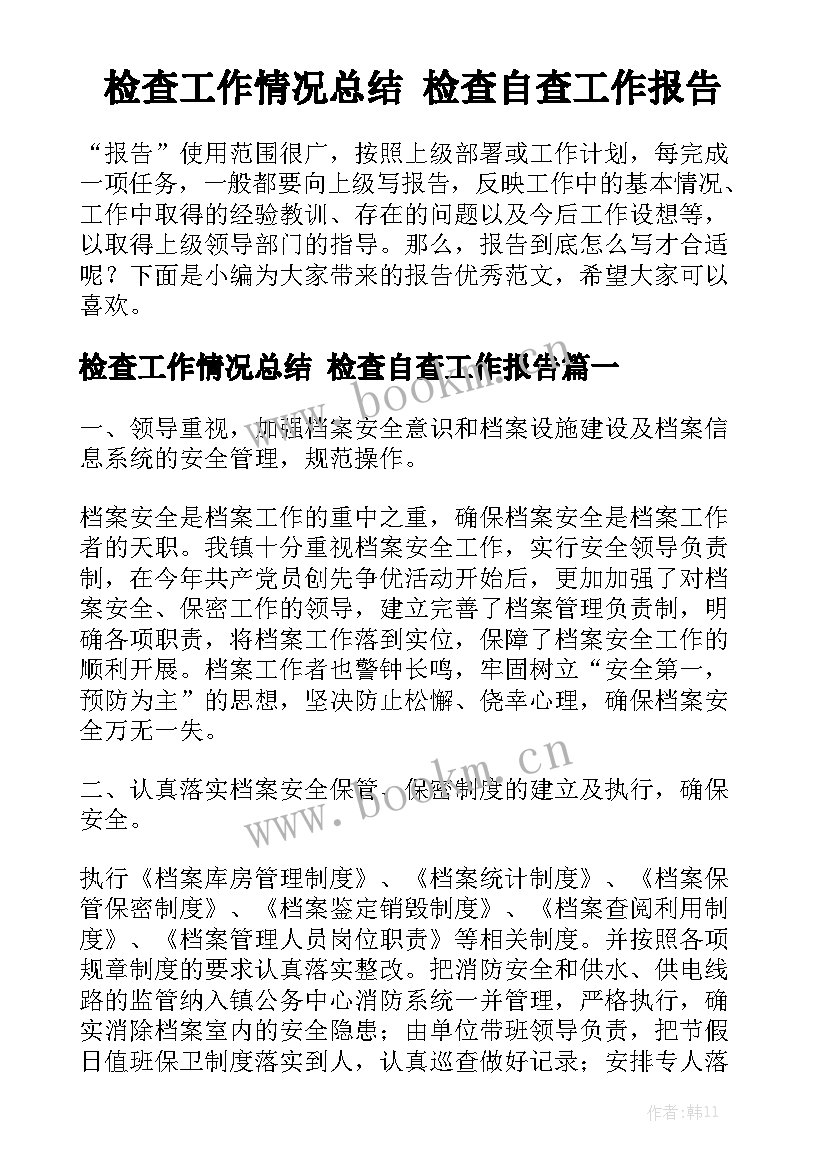 检查工作情况总结 检查自查工作报告