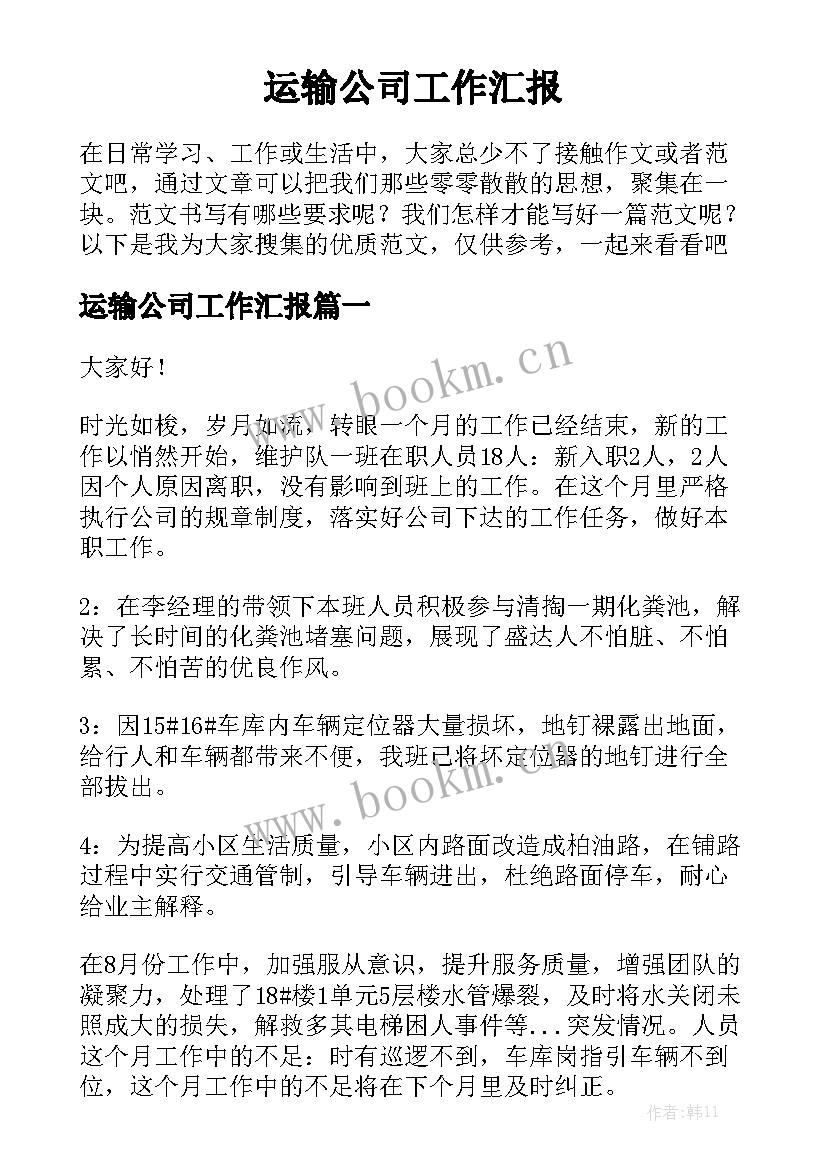 运输公司工作汇报