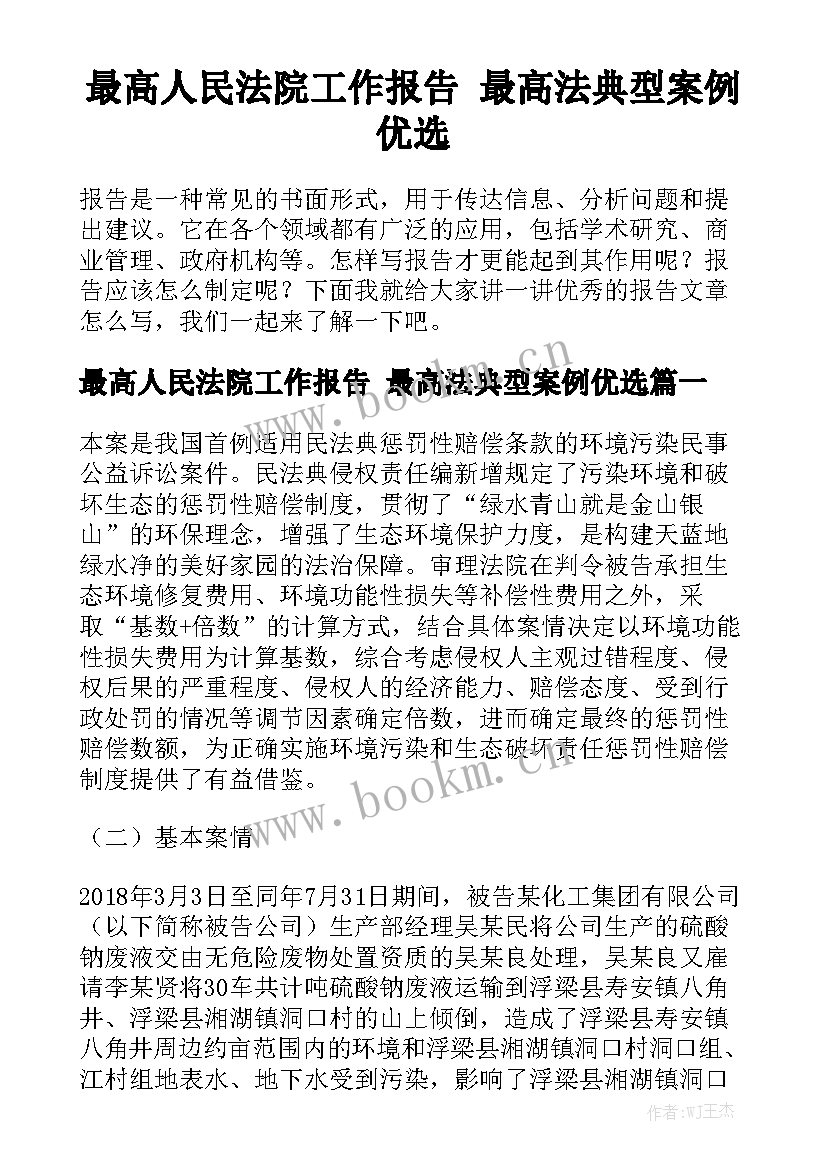 最高人民法院工作报告 最高法典型案例优选