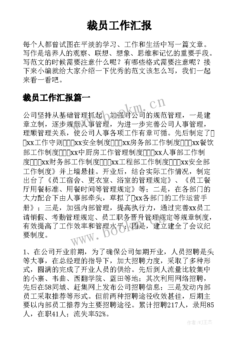 裁员工作汇报