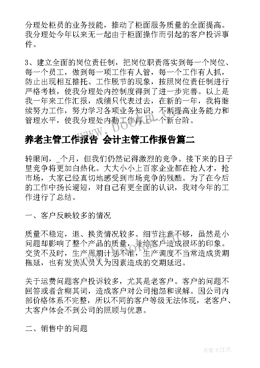 养老主管工作报告 会计主管工作报告