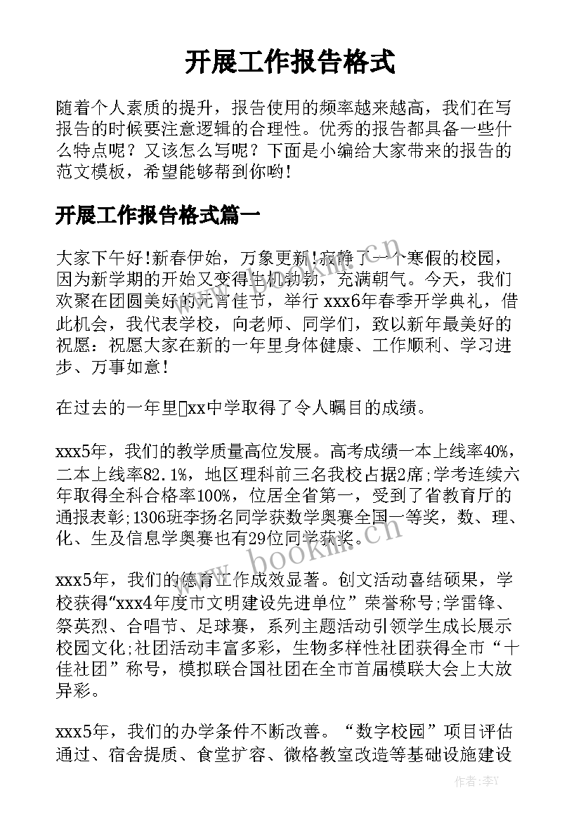 开展工作报告格式