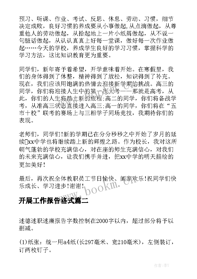 开展工作报告格式