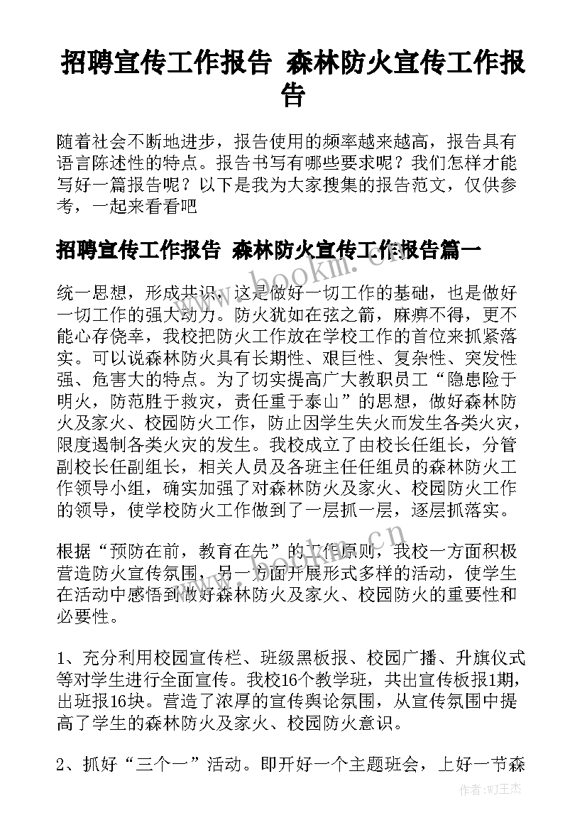 招聘宣传工作报告 森林防火宣传工作报告