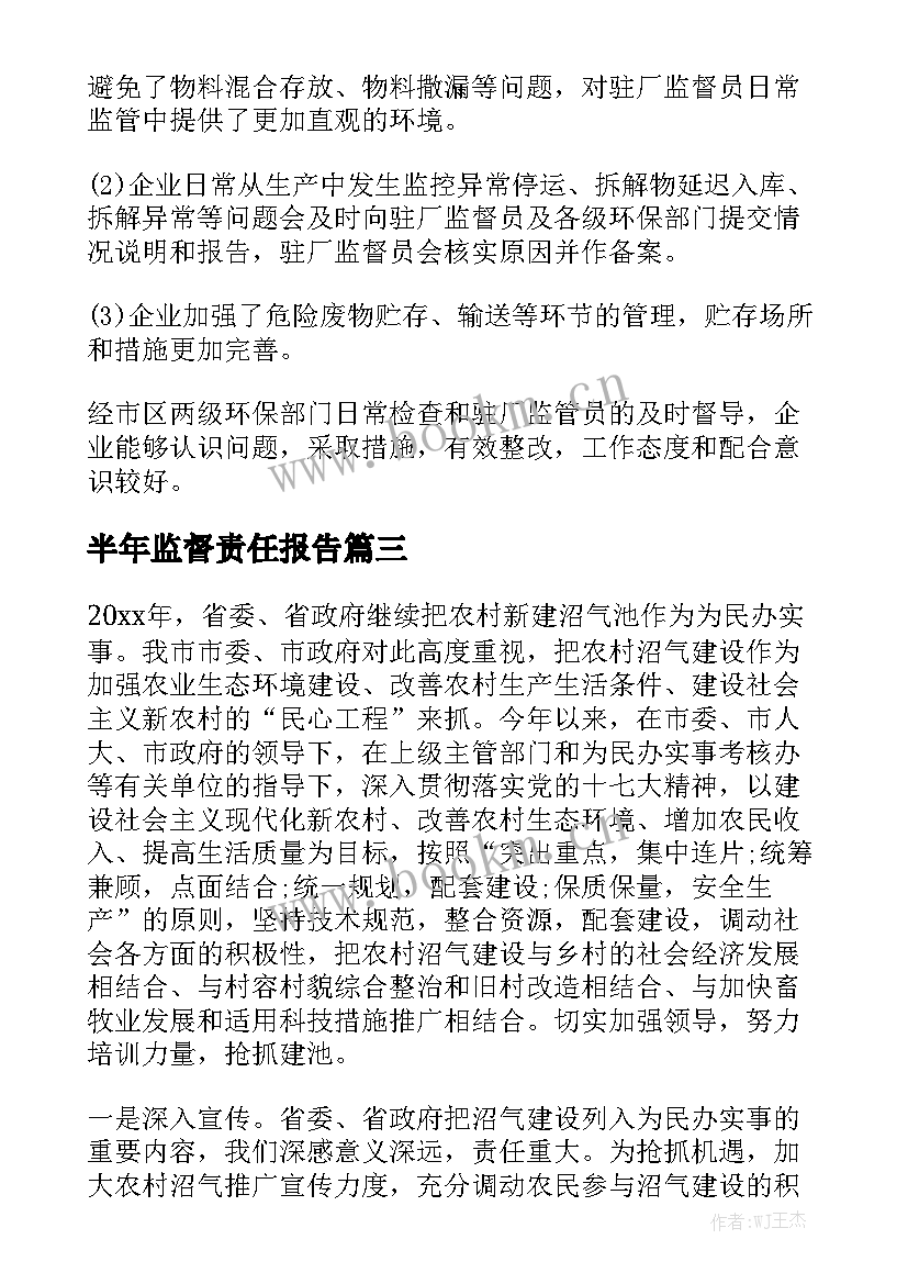 半年监督责任报告