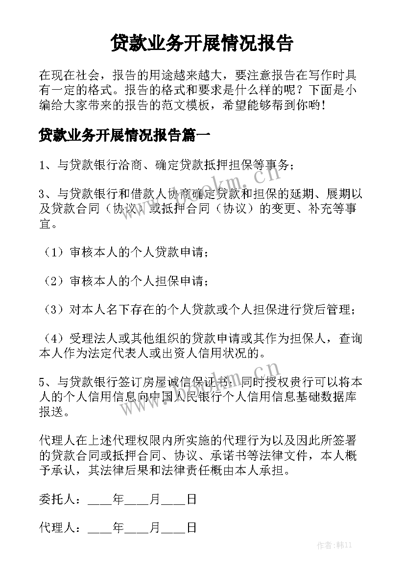 贷款业务开展情况报告