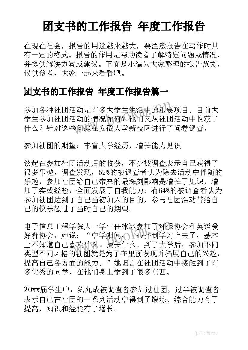 团支书的工作报告 年度工作报告