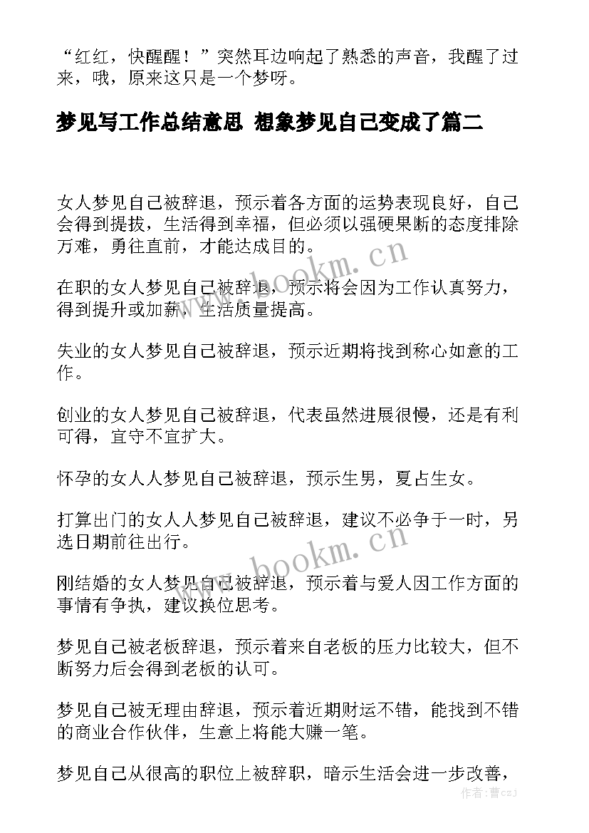 梦见写工作总结意思 想象梦见自己变成了