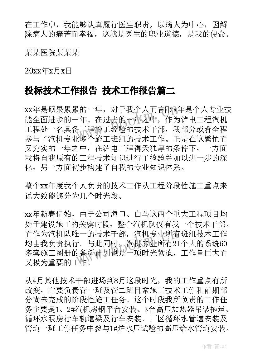 投标技术工作报告 技术工作报告