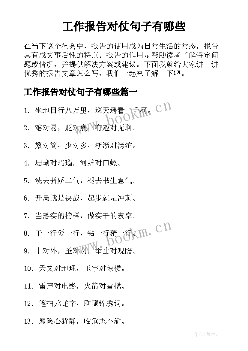 工作报告对仗句子有哪些