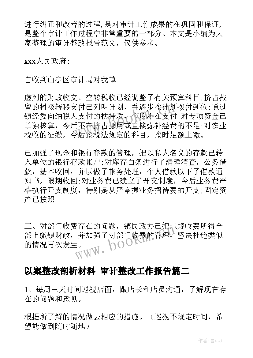 以案整改剖析材料 审计整改工作报告