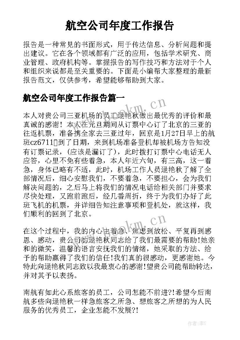 航空公司年度工作报告