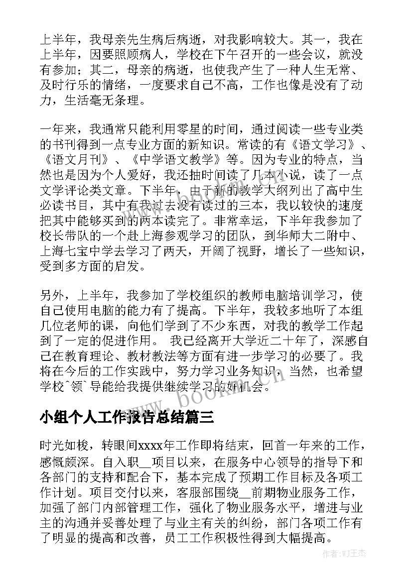 小组个人工作报告总结