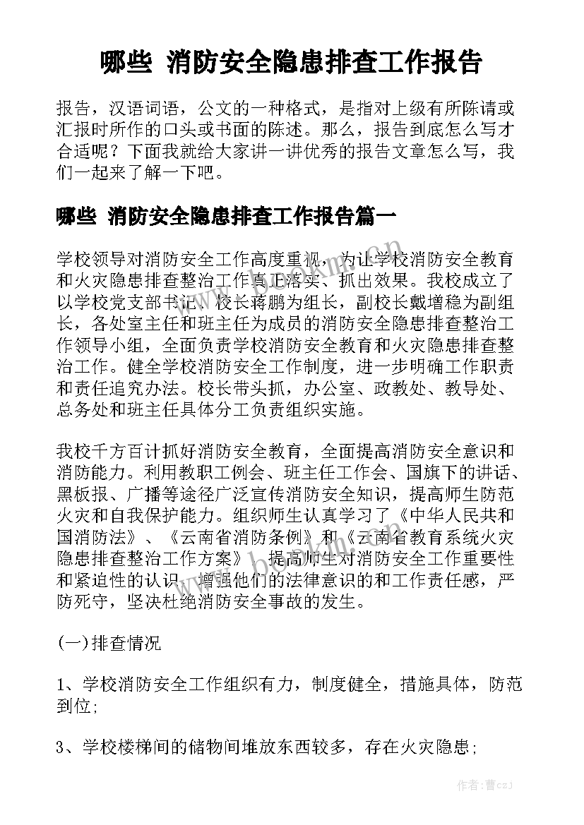 哪些 消防安全隐患排查工作报告