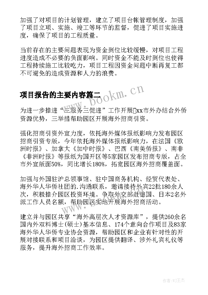 项目报告的主要内容