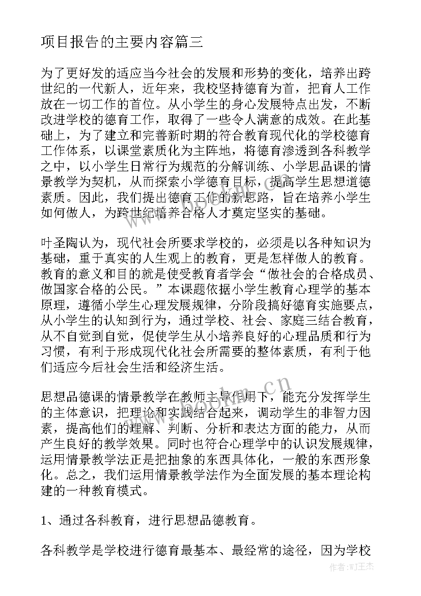 项目报告的主要内容