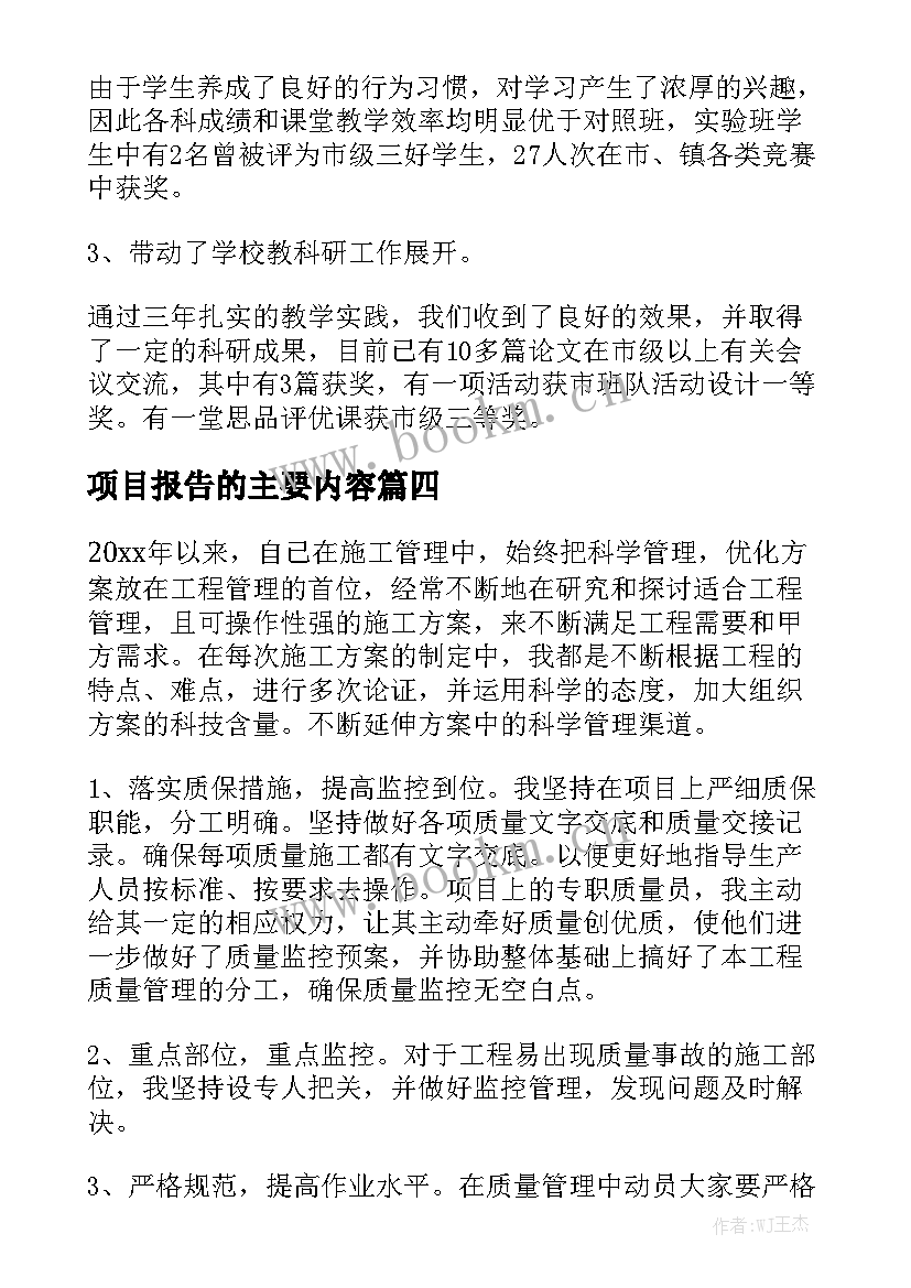 项目报告的主要内容