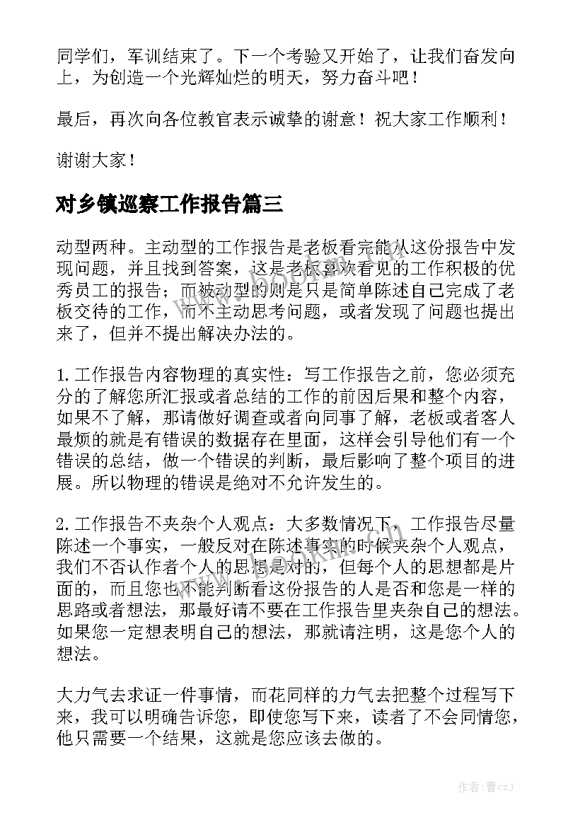 对乡镇巡察工作报告