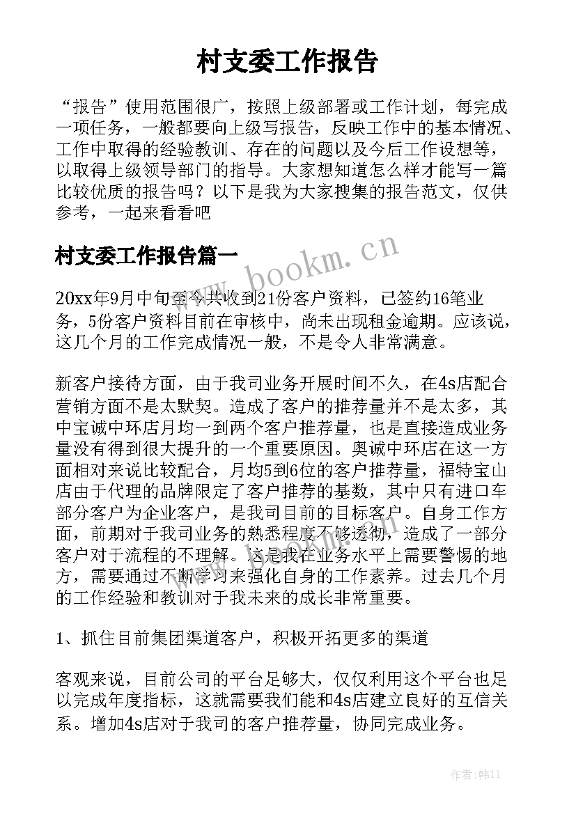 村支委工作报告