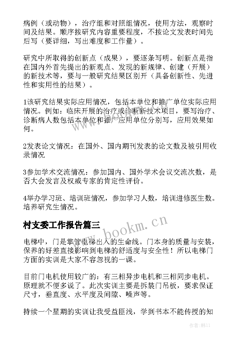 村支委工作报告