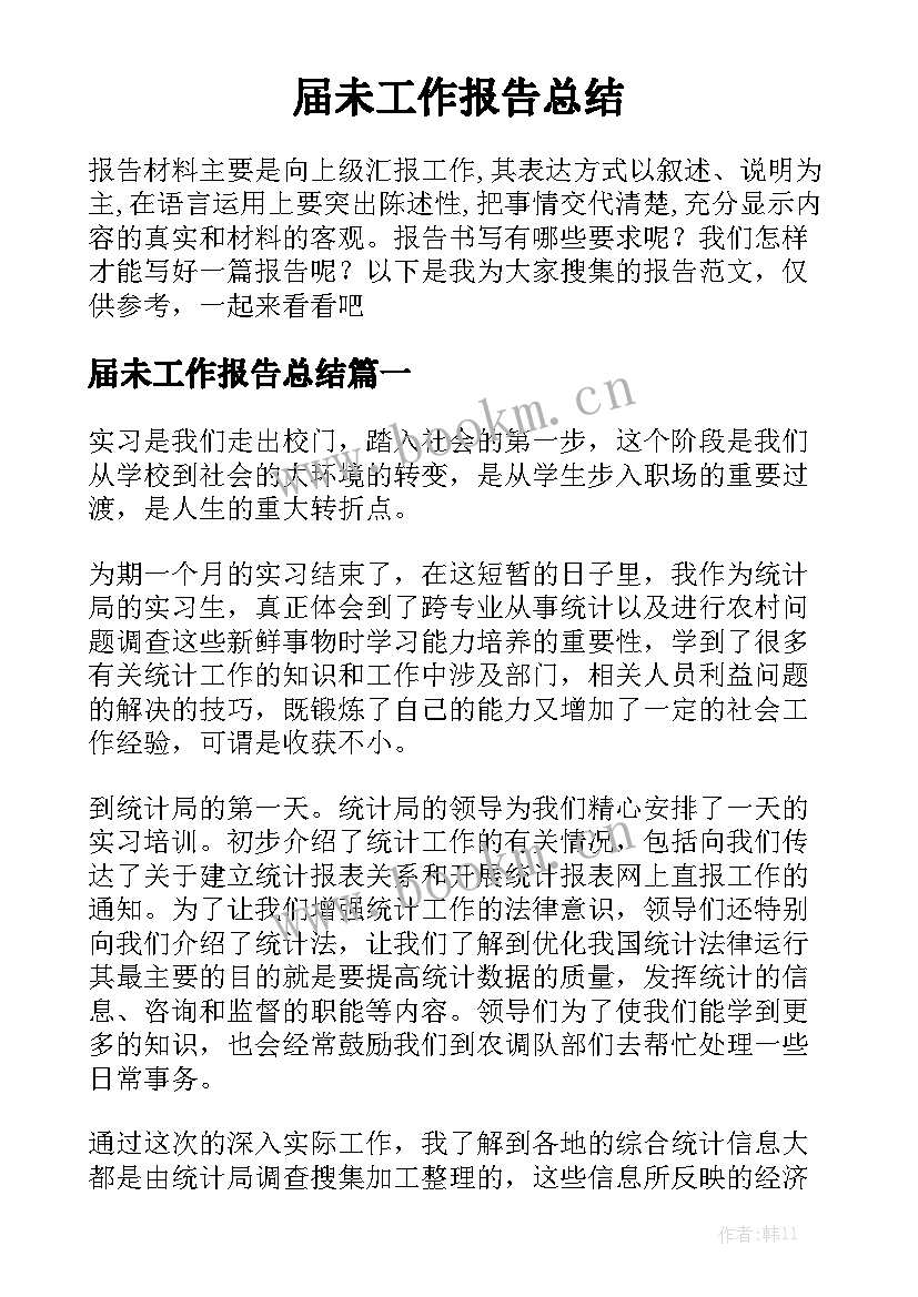 届未工作报告总结