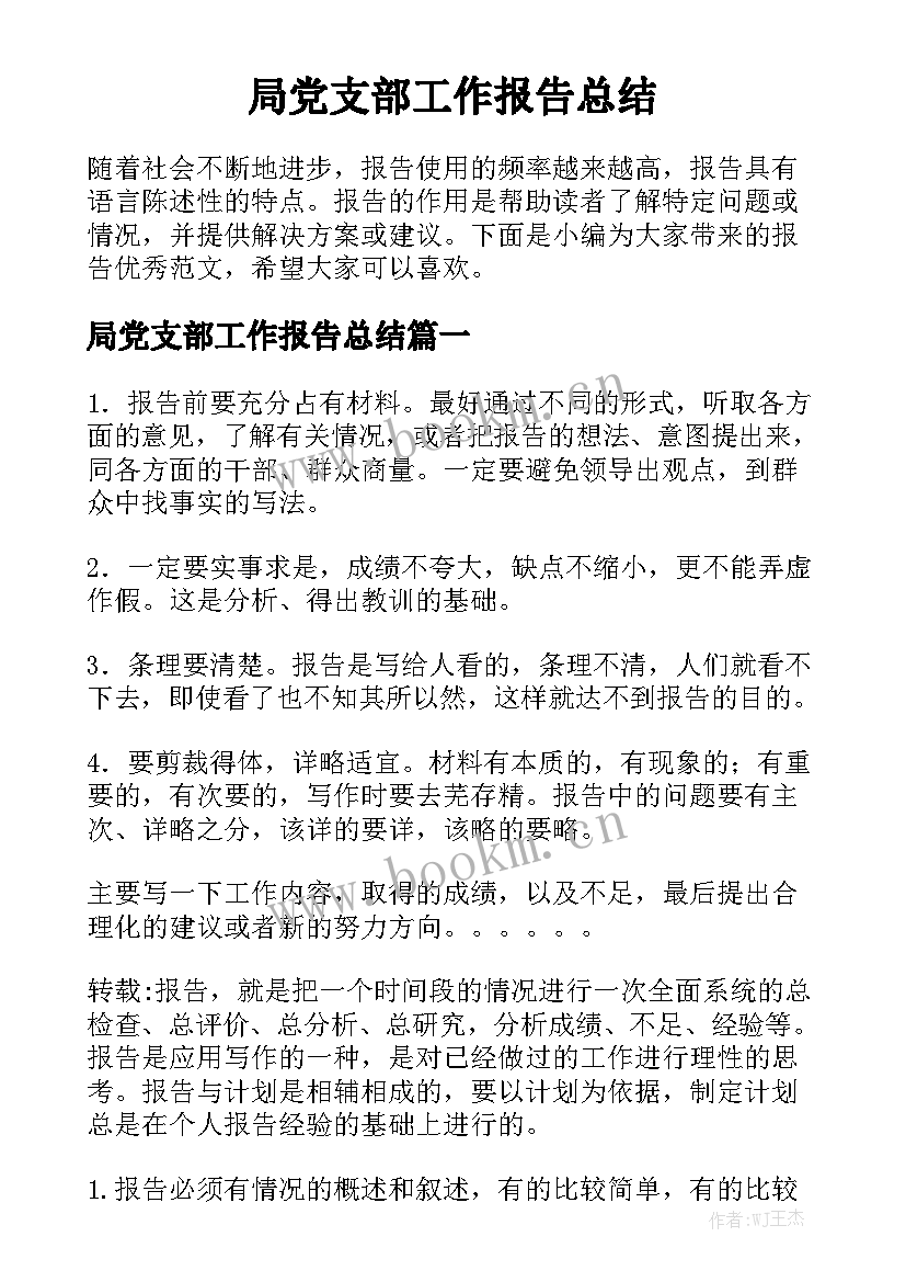 局党支部工作报告总结