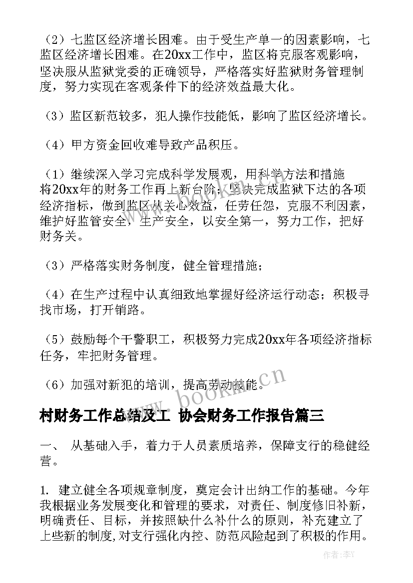 村财务工作总结及工 协会财务工作报告