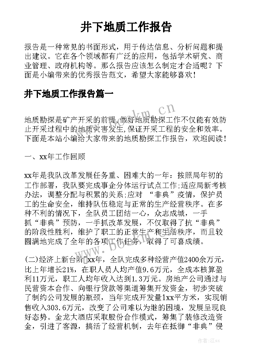 井下地质工作报告