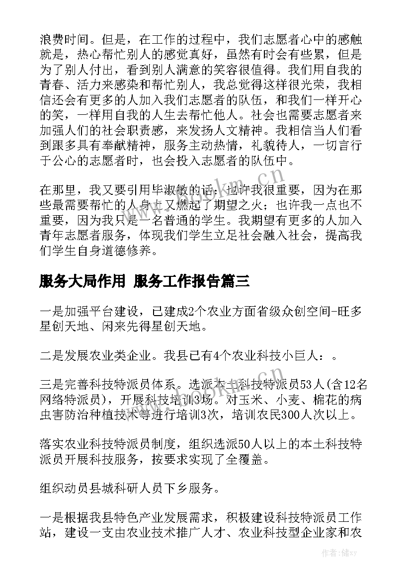 服务大局作用 服务工作报告