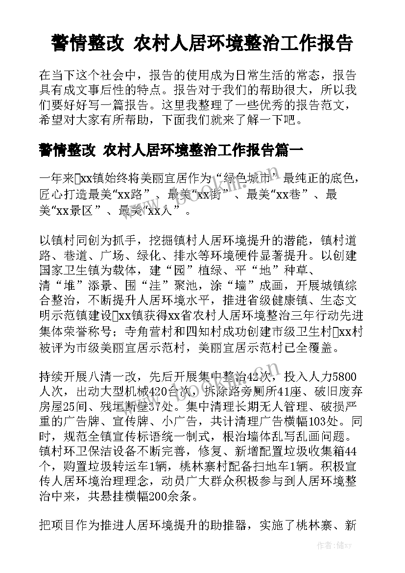 警情整改 农村人居环境整治工作报告