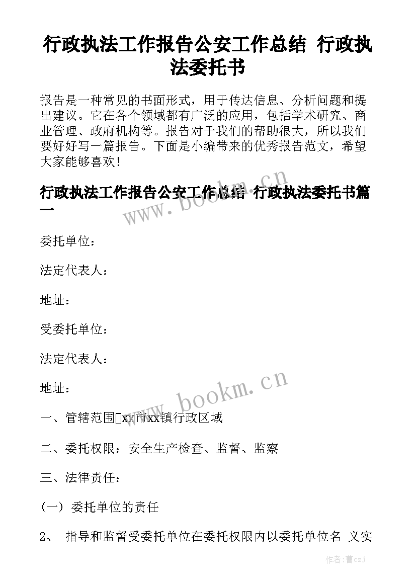 行政执法工作报告公安工作总结 行政执法委托书