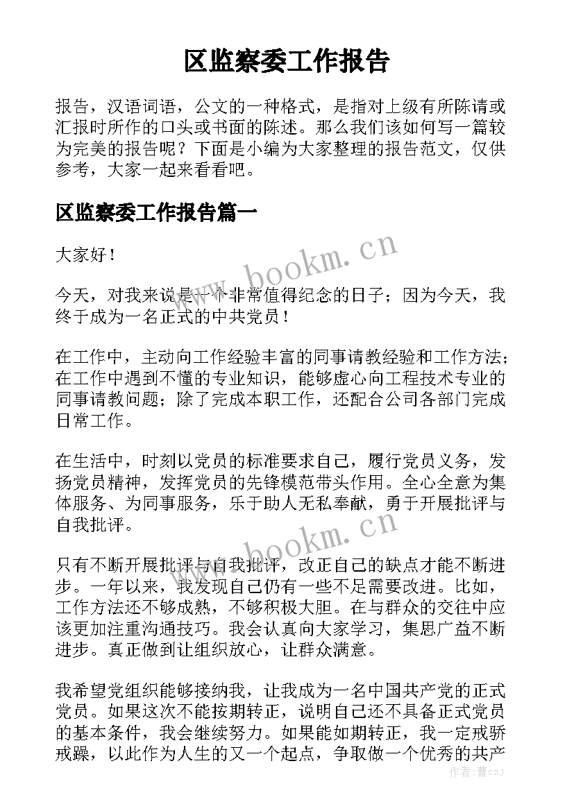 区监察委工作报告