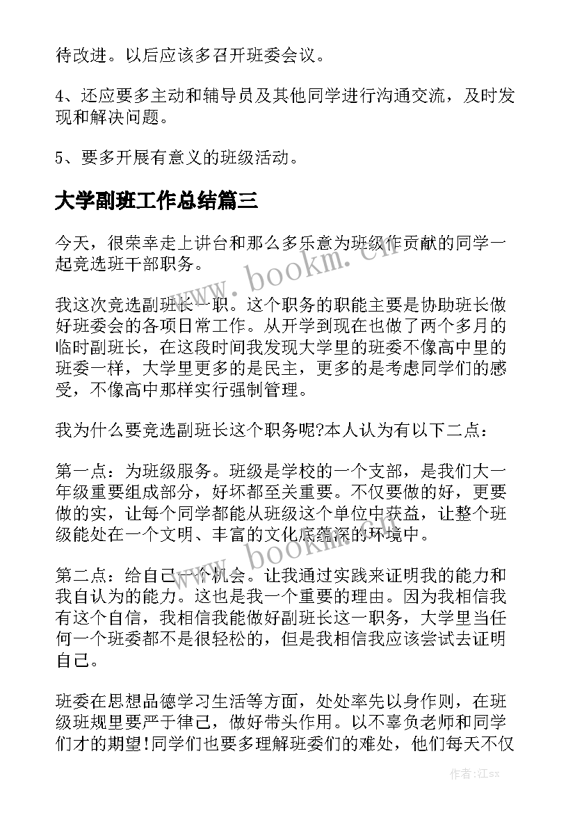 大学副班工作总结