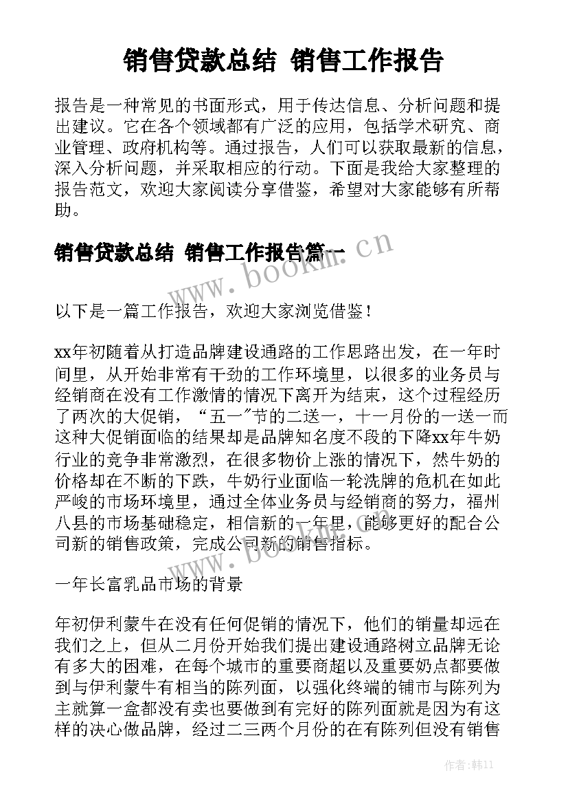 销售贷款总结 销售工作报告