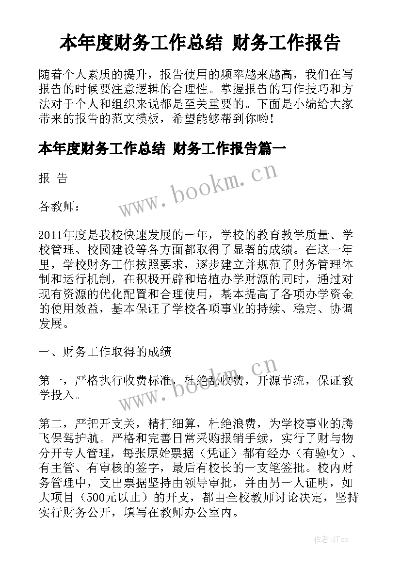 本年度财务工作总结 财务工作报告