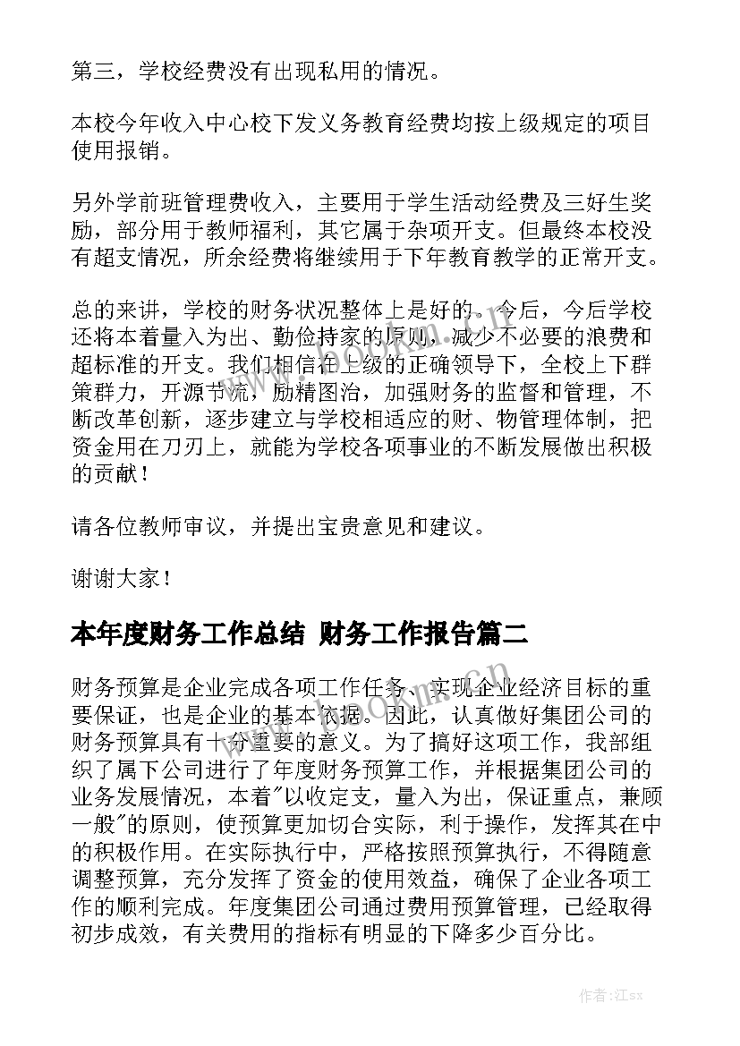 本年度财务工作总结 财务工作报告