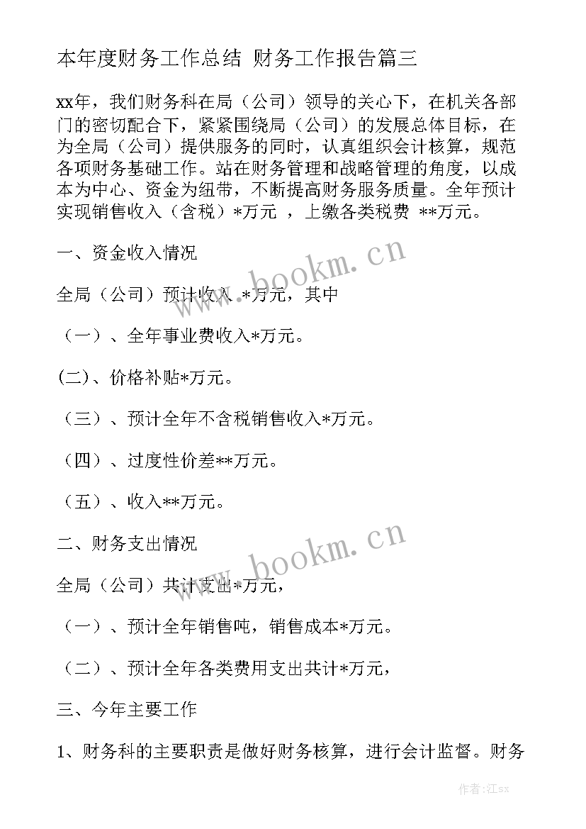 本年度财务工作总结 财务工作报告