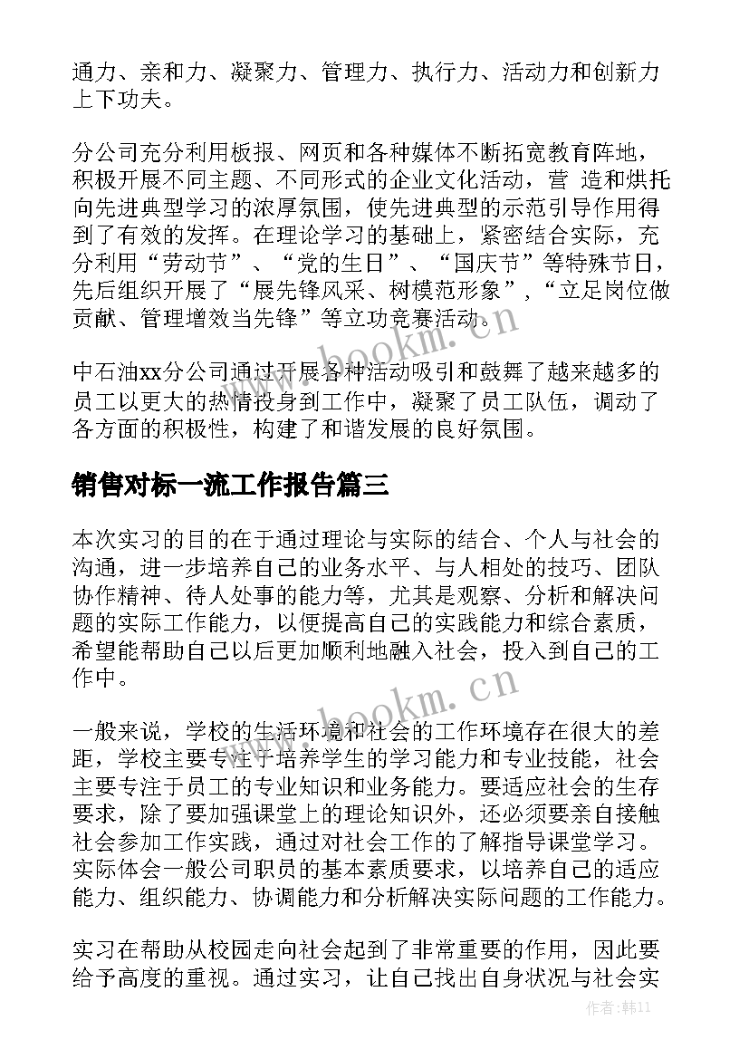 销售对标一流工作报告