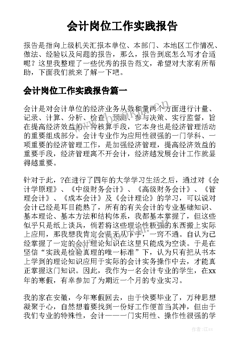 会计岗位工作实践报告