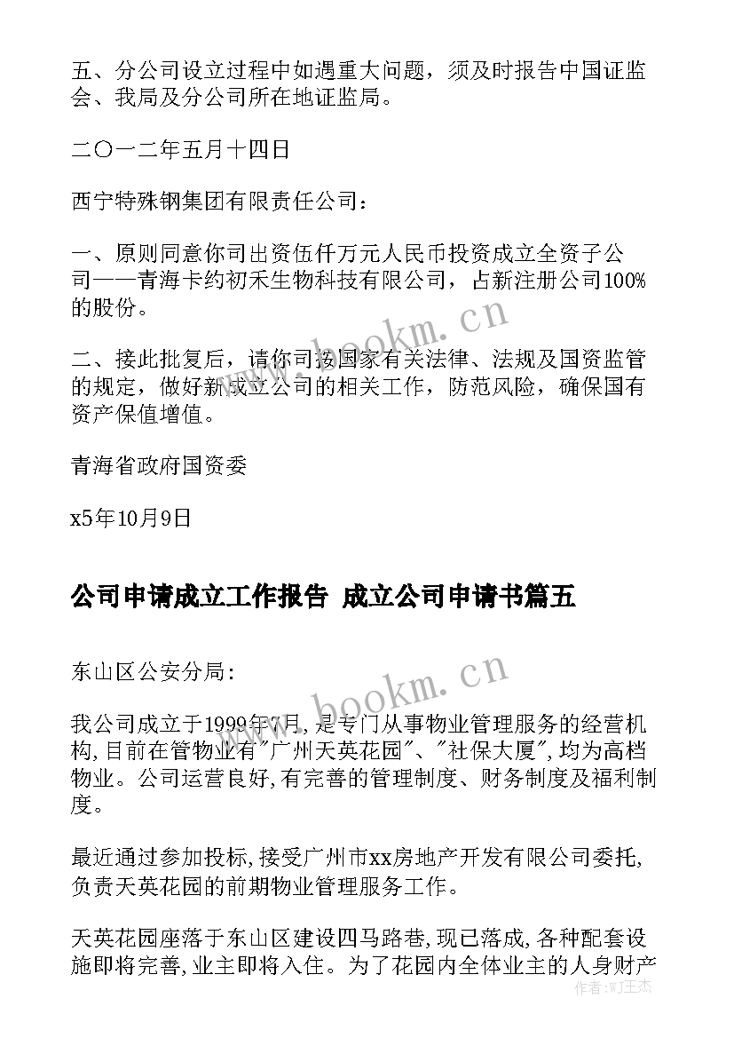 公司申请成立工作报告 成立公司申请书