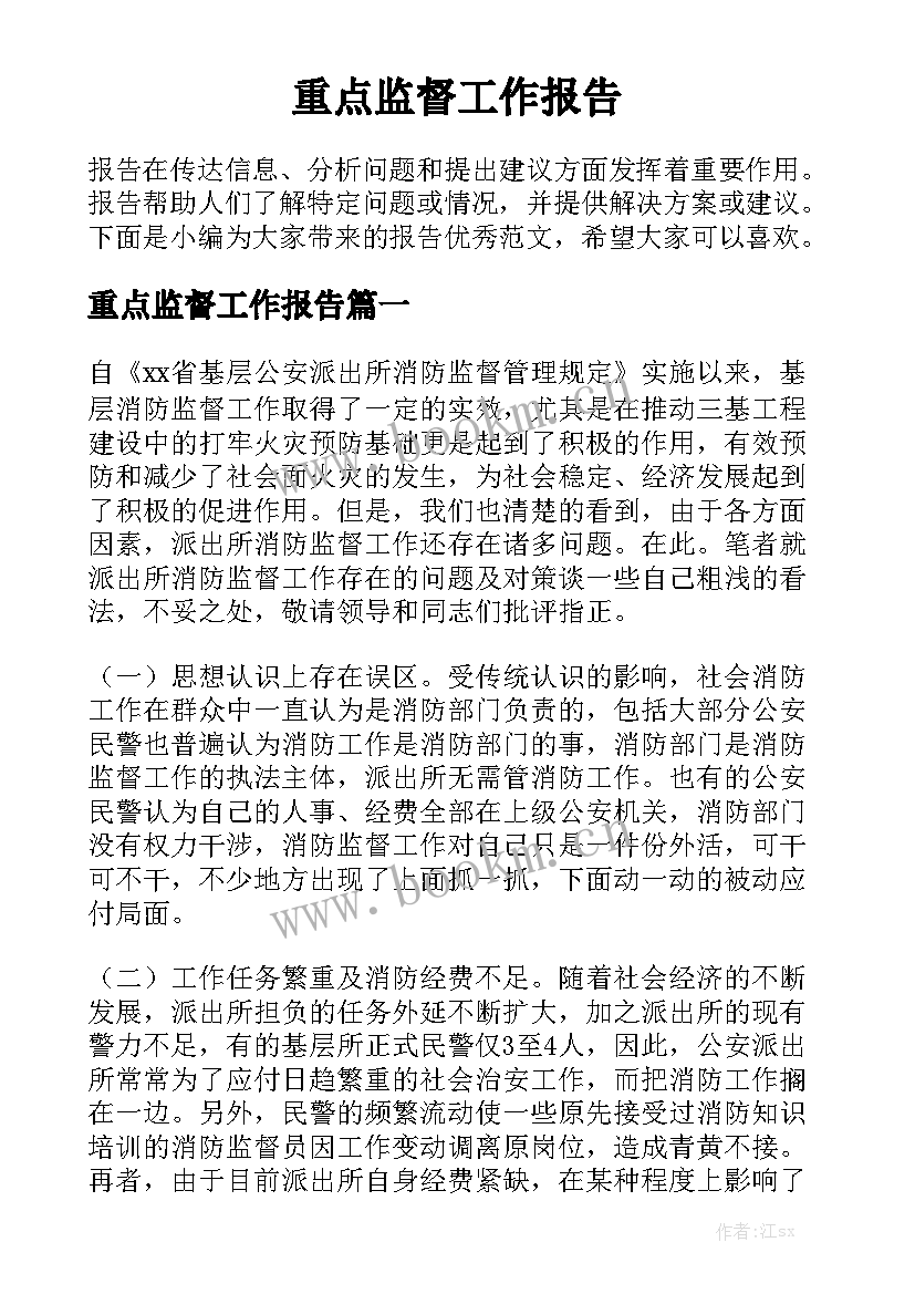 重点监督工作报告