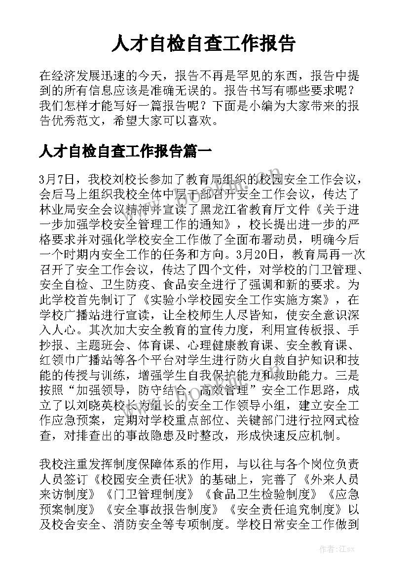 人才自检自查工作报告