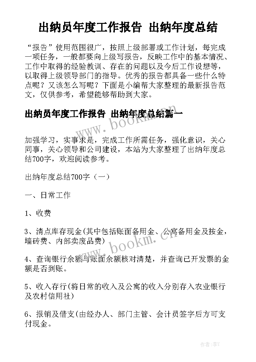 出纳员年度工作报告 出纳年度总结