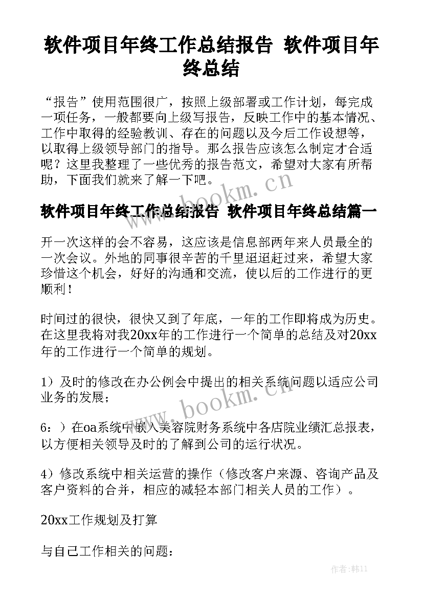 软件项目年终工作总结报告 软件项目年终总结