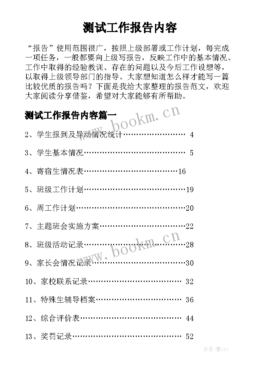 测试工作报告内容