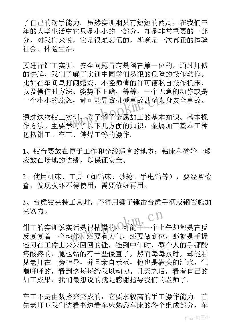 钳工实训工作总结